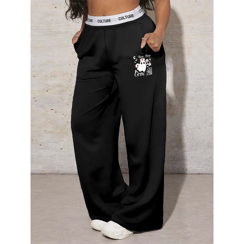 

Women Wide Leg Pants Halloween Ghost Cartoon Print Autumn New Casual Loose Ladies Wide Leg Pants Fashion