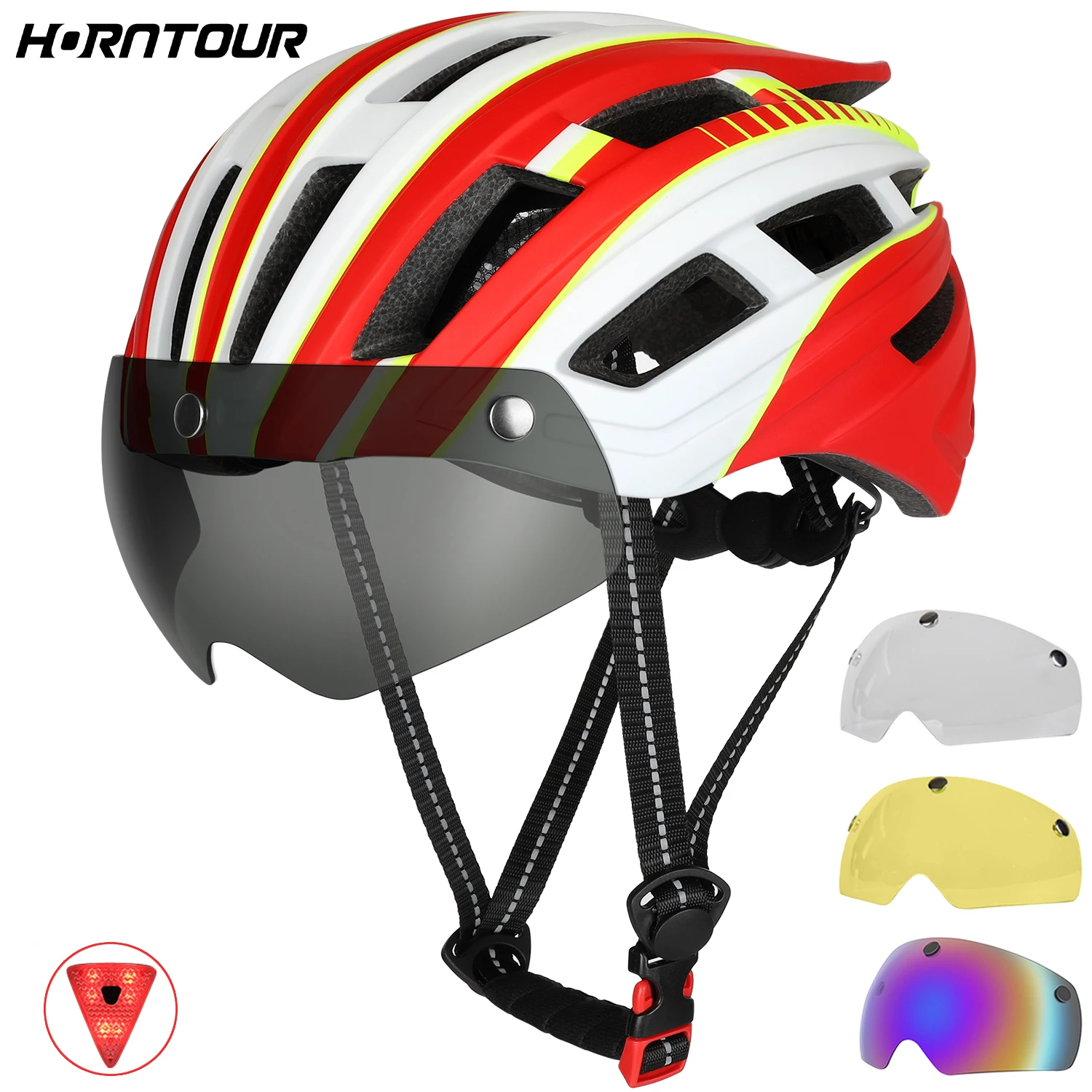 

Horntour Adult Bike Helmets with LED Rear Light Magnetic Goggles Road Cycling Helmet Lightweight Breathable Bicycle Helmets