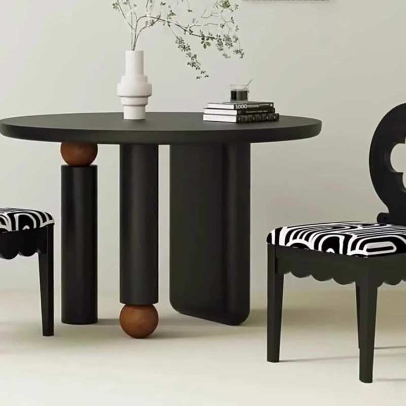 

Medieval style negotiation French retro solid wood dining table household round dining table log bed and breakfast tea long