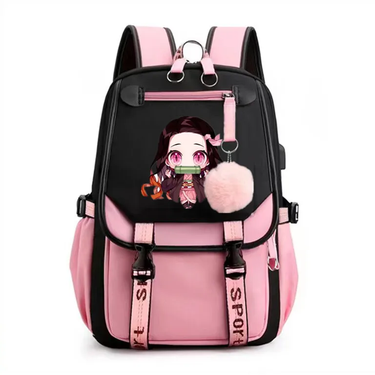 Kamado Nezuko Demon Slayer USB Backpack Patchwork Capacity Laptop School Bags Girls Boys Pockts Travel Mochilas