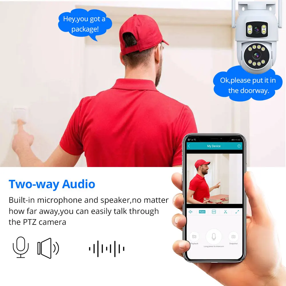 Smart Home 8MP Dual Lens WIFI Beveiligingscamera PTZ Kleur Nachtzicht Outdoor Draadloze CCTV Wi-Fi Bewakingscamera Eseecloud