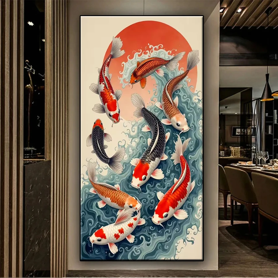 Diamond Painting Kit New Rich and Prosperous Koi Landscape Diamond Cross Stitch Embroidery Mosaic Painting Adult Home Decor