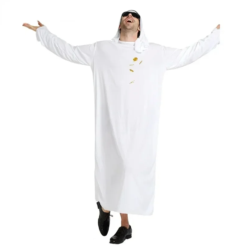 Pure White Middle East Dubai Clothes superman costume adults Carnival Cos Arabian Sheikh Prince Masquerade Male