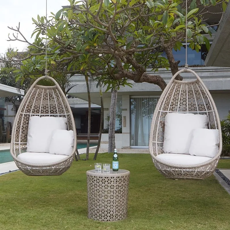 سلة معلقة من الأرض إلى السقف، عش الطيور، شرفة داخلية كسول، كرسي منزلي من الخيزران في الهواء الطلق