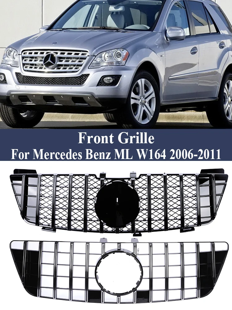 Car Front Bumper Panamericana GT Style Grill For Mercedes Benz ML Class W164 2006-2011 Black Silver Grille 320 350 430 550