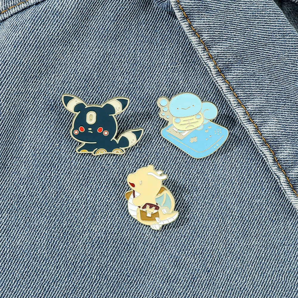 Cartoon Anime Pokemon Metal Enamel Brooch Kawaii Umbreon Squirtle Dragonite Lapel Pin for Jacket Backpack Toy Gifts