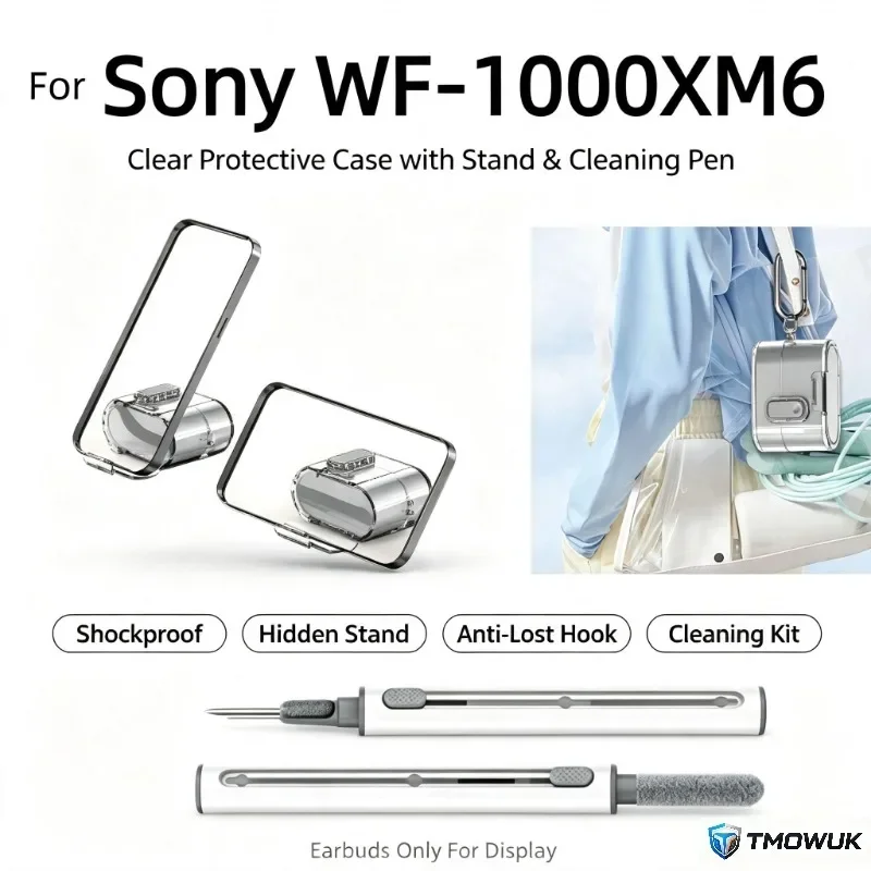 For Sony WF‑1000XM6 Wireless Earbuds Shockproof Silicone Case with Lock Hook Stand & Cleaning Pen