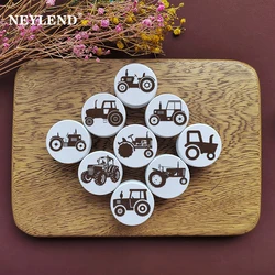 Wooden Engraved Farm Tractor White Dresser Drawer Knobs Cabinet Pulls Nature Wood Kids Pulls Children Furniture Handles