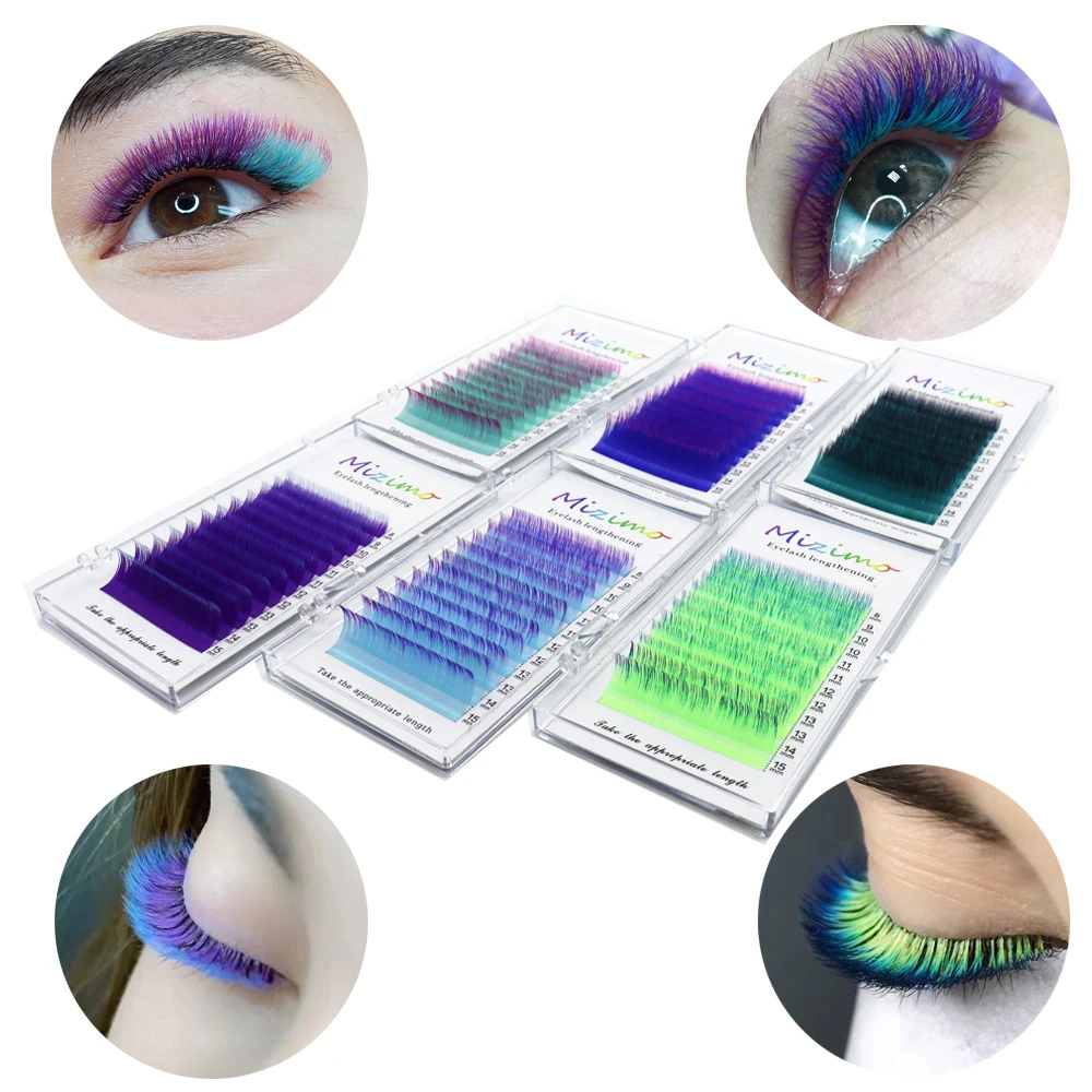 Color Eyelashes Two-color Gradient Blue Yellow Purple Black Pink 8-15 Mixed Length Soft Unique Single Grafted False Eyelashes