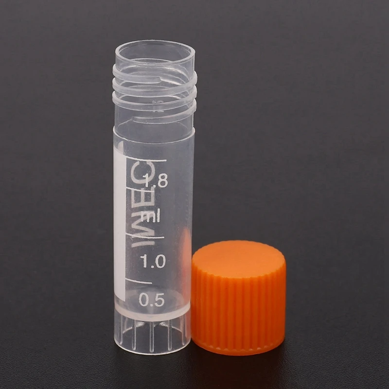 200Pcs 1.8Ml Plastic Graduated 0.063Oz Cryovial Test Tube Sample Pipe With Seal Cap