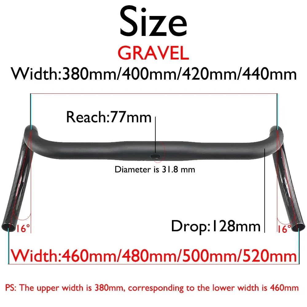 Bicycle carbon fiber ultra-light road/gravel/elliptical/XC handlebars, bicycle handlebar internal routing 380/400/420/440mm