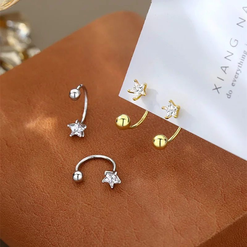 VOQ Silver Color Little Star Stud Earrings Female Korean Spiral Stud Tragus Cartilage Piercing Jewelry Gothic