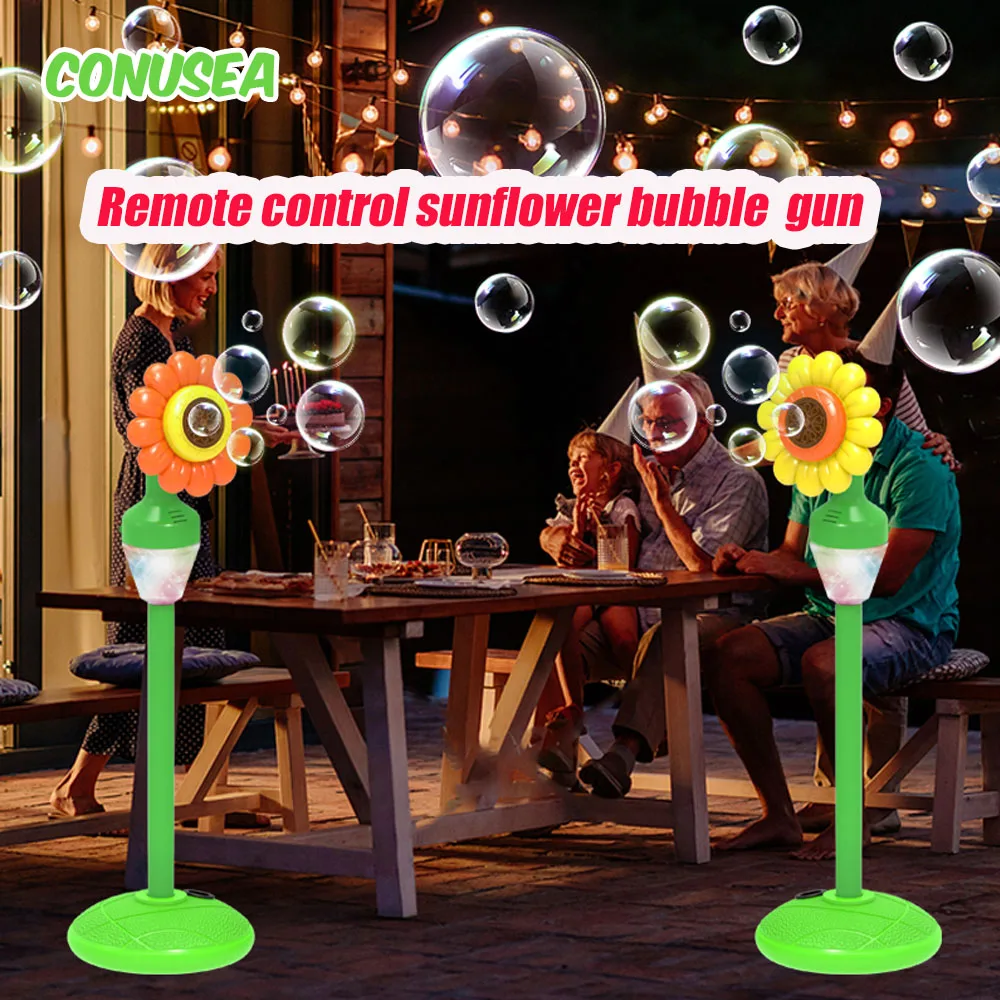 Ferngesteuerte Sonnenblumenblasen-Partyspiele, elektrischer automatischer Blasenmacher, Ton, Licht, Blasenspielzeug, Kinderspielzeug, Mädchen und Jungen