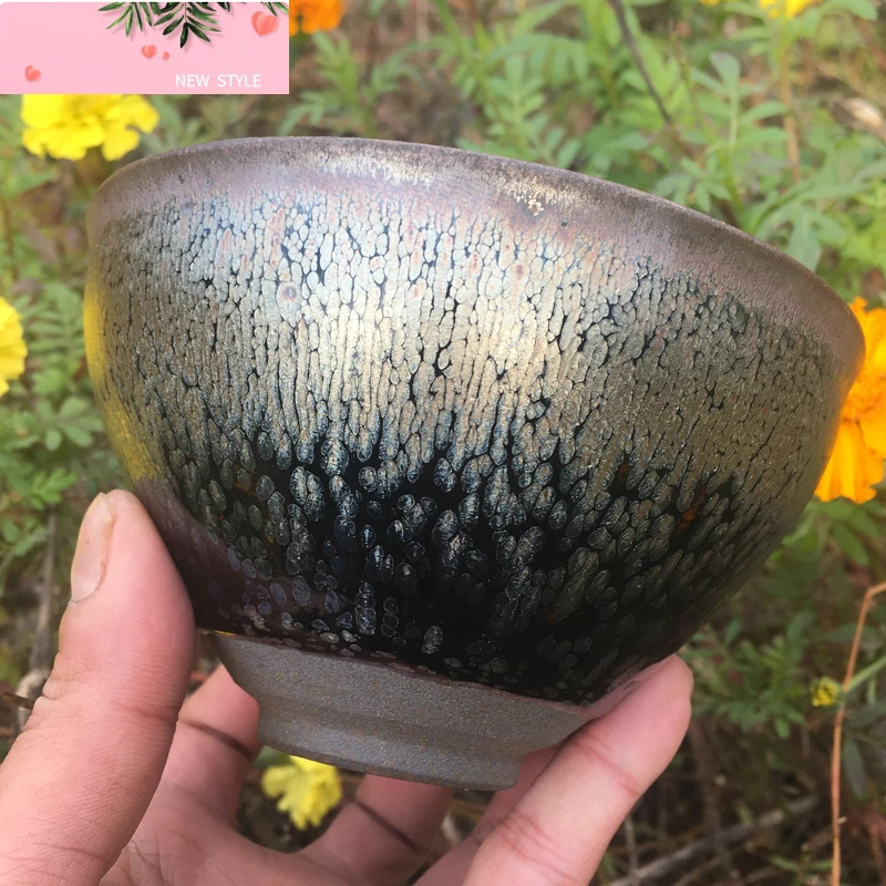 

Jianzhan Большая чаша для чая Tenmoku, кружка матча, керамическая чашка в стиле Yuteki, натуральная глина, вставлен в печи, китайское древнее ремесло,menship
