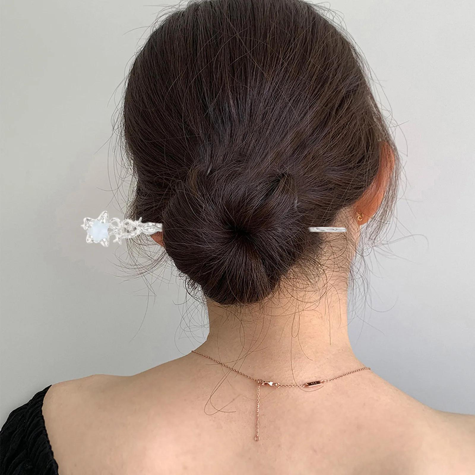 

2pcs Moon Stone Hair Sticks Minimalist Star Moon Hairpins For Women Bun Updo Holders Natural Stone Lightweight Secure Fit