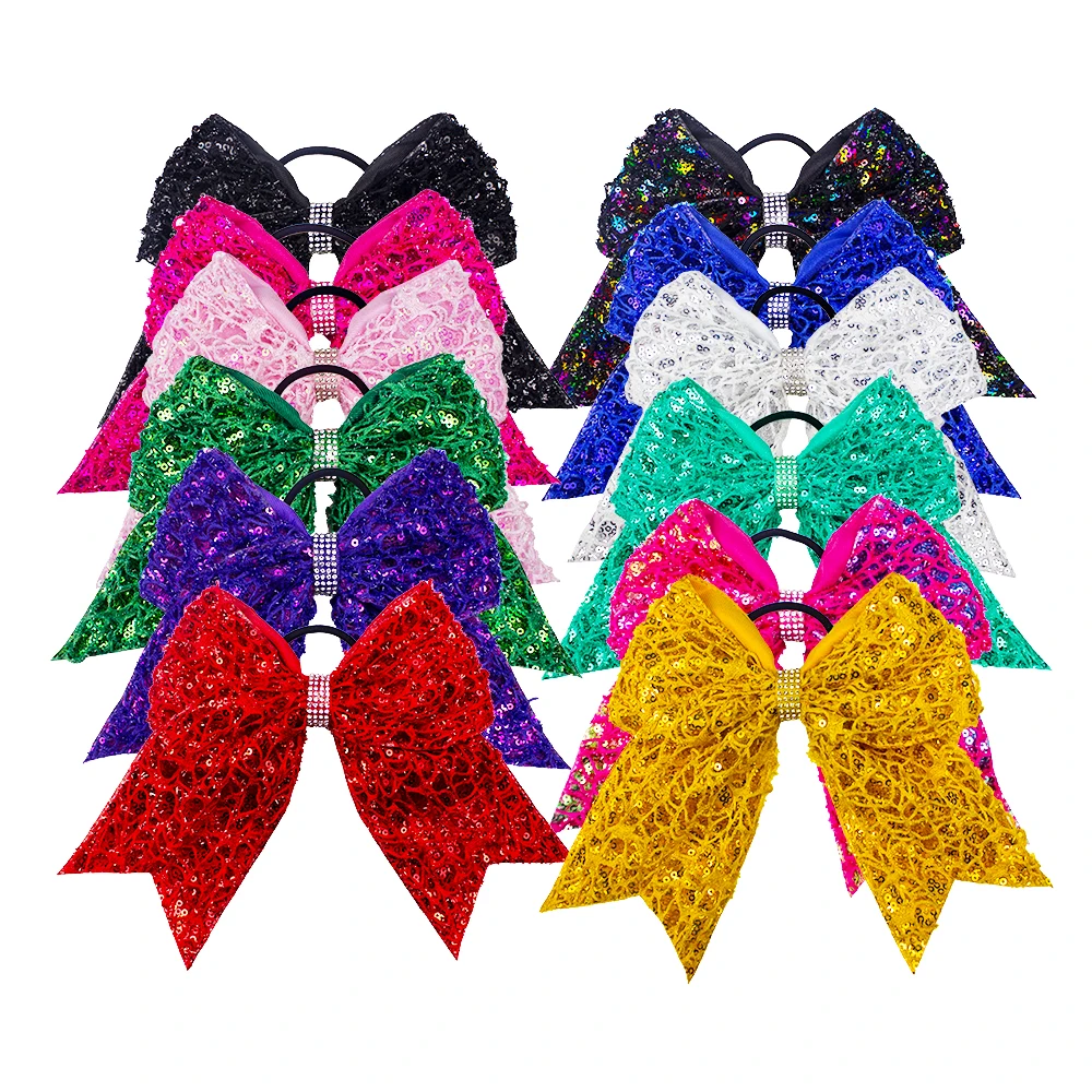 

12pcs/Lot 8 Inch Big Large Mesh Shinny Grosgrain Ribbon Hair Bow Elastic Hair Tie Bowknot Headwear Children Girls Hair Band