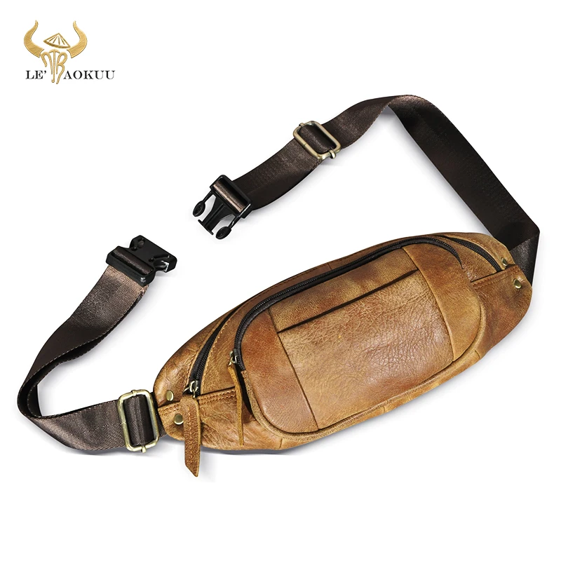 

Hot Sale Quality Leather Travel Retro Fanny Waist Belt Bag Chest Pack Sling Bag Design Phone Cigarette Case For men Male s1367