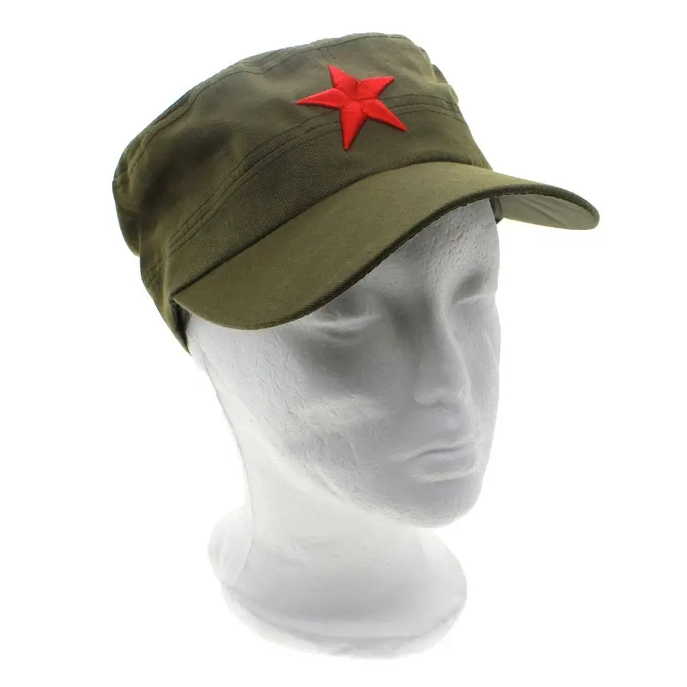 

Retro Chinese Red Star Cotton Fabric Unisex Hats Patrol Army Cap Green Flat