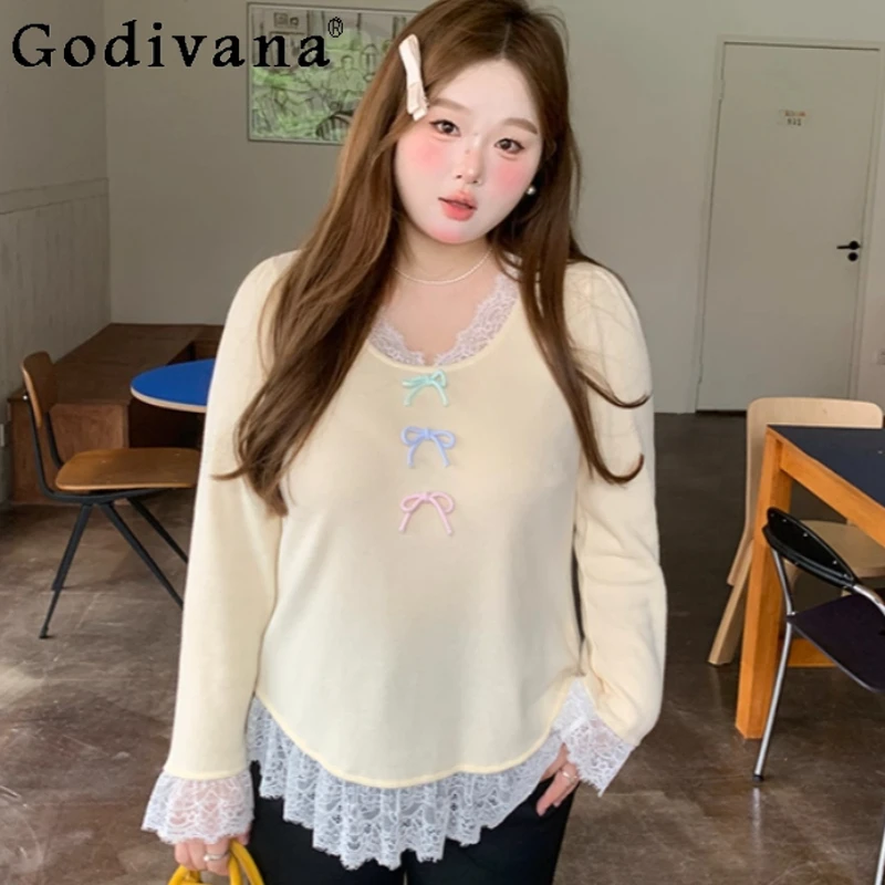 حجم كبير كم طويل الحلو الدانتيل الربط طاقم الرقبة محبوك سترة ربيع الخريف موضة تنوعا الحد من العمر سترة صفراء #1