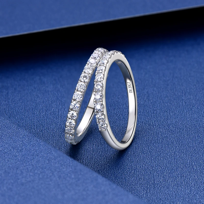 

Moissanite Wedding Ring 2mm D Color Thin Band Half Eternity Stackable Rings Original Silver 925 Sterling For Women Jewelry Gifts