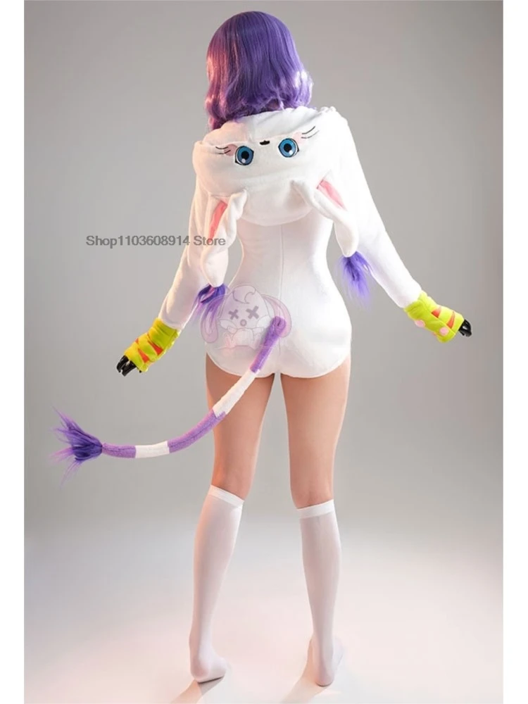 

Anime Cosplay Gatomon Tailmon Neko Cosplay Costume Cute Halloween Sexy Romper Bodysuit Hooded Belt Tail Anime Doujin Suit