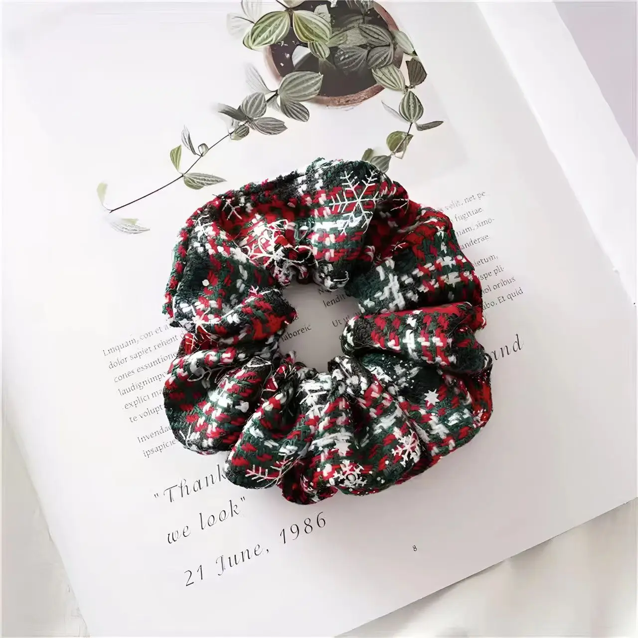 Bild 7: Weihnachtsstil Winter Schneeflocke Plaid Plissee Haarbänder Mode Urlaub Dekorative Haargummis Vielseitiger Haarschmuck
