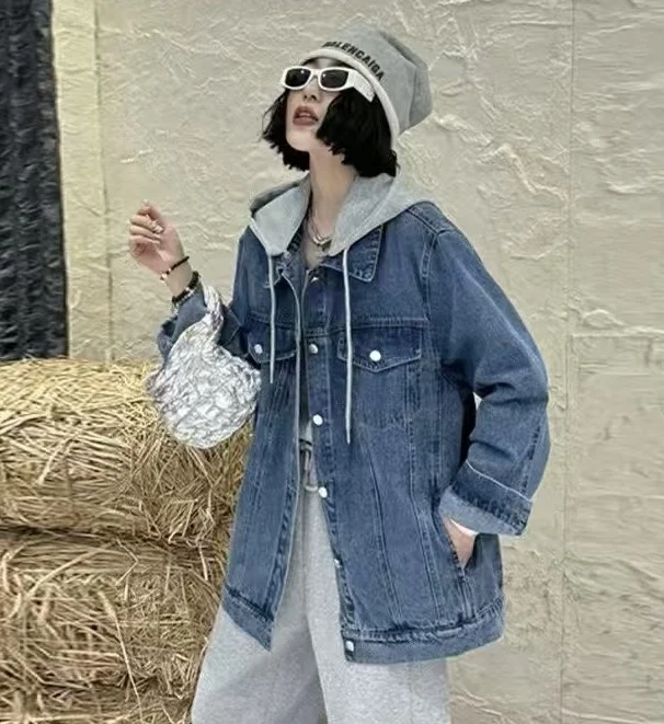 SuperAen – veste en jean avec fermeture éclair et cordon de serrage pour femme, haut rétro ample avec grande poche, nouvelle collection printemps