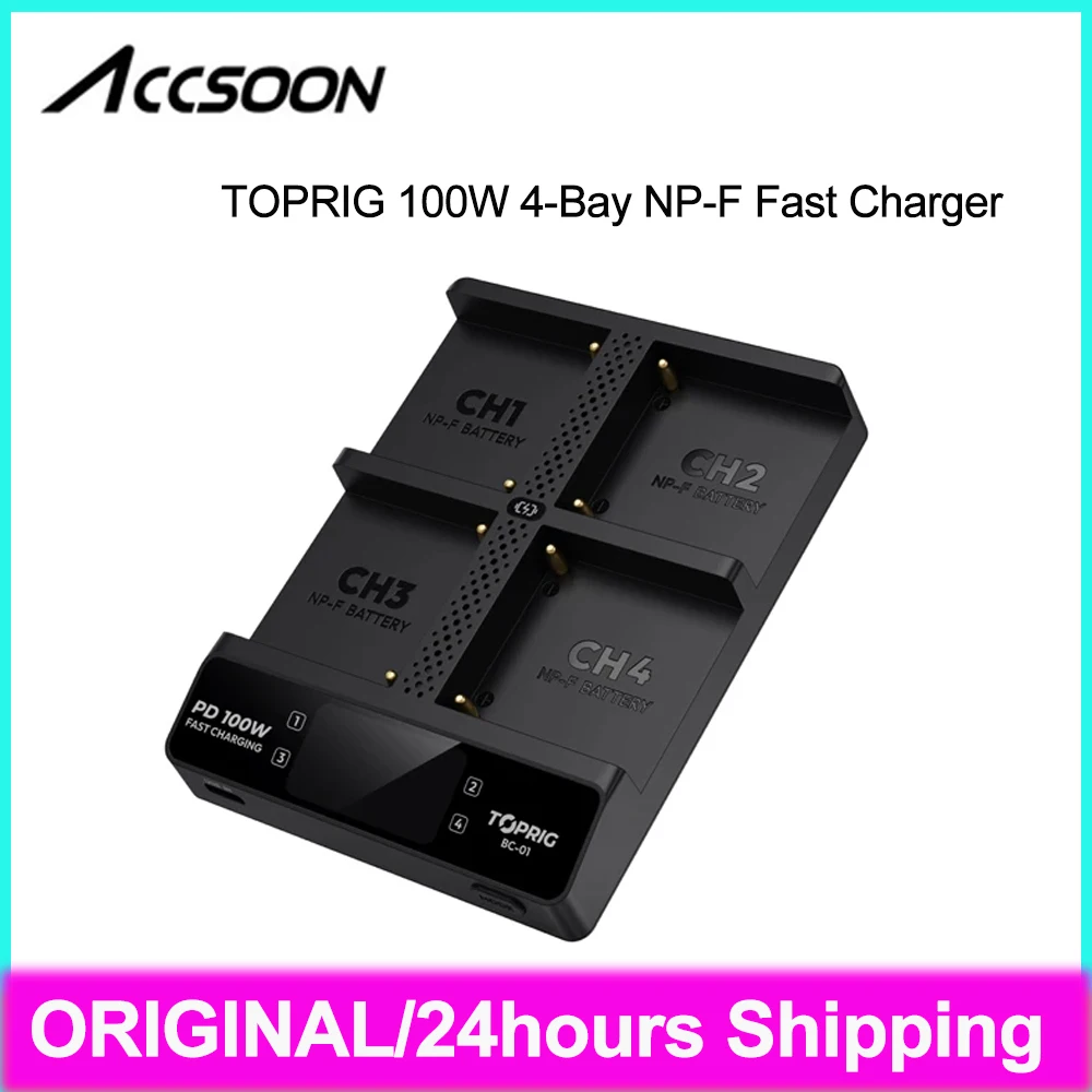 Accsoon TOPRIG 100W 4-Bay NP-F Fast Charger 4-Channel NP-F Battery Charger with LCD Display for Sony NP-F550 Batteries