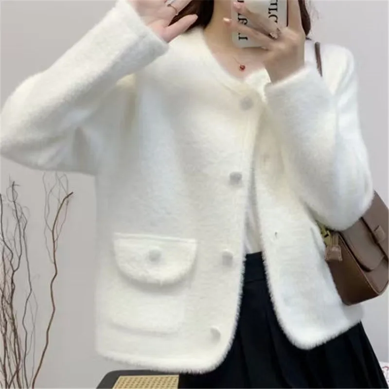 Design Sense of Women's Mink Velvet Coat 2025 Spring Autumn Female Padded Ladies Fragrance Jacket Knitted Cardigan Overcoat