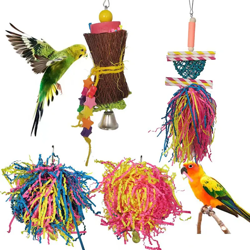 2/3Pcs/lot Bird Parrot Toy Set Colorful Shredder Foraging Assorted Hanging Cage Bird Chewing Rack Toys Pet Parrot Molar Bite Toy