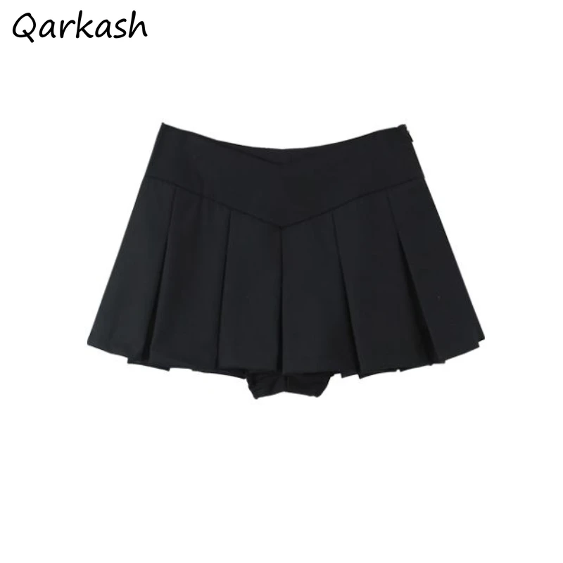 

Hotsweet Skirts Women Pleated Mini Pure Summer Sexy Chic V-waist Slim with Lining Vintage Ins Preppy Style American Girls Faldas