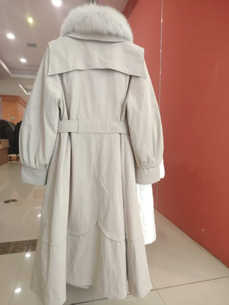 Veste d'automne et d'hiver pour femmes, manteau bouffant épais avec bordure en vraie fourrure de renard avec duvet de canard, vêtements d'extérieur moelleux et chauds à la mode, 2023