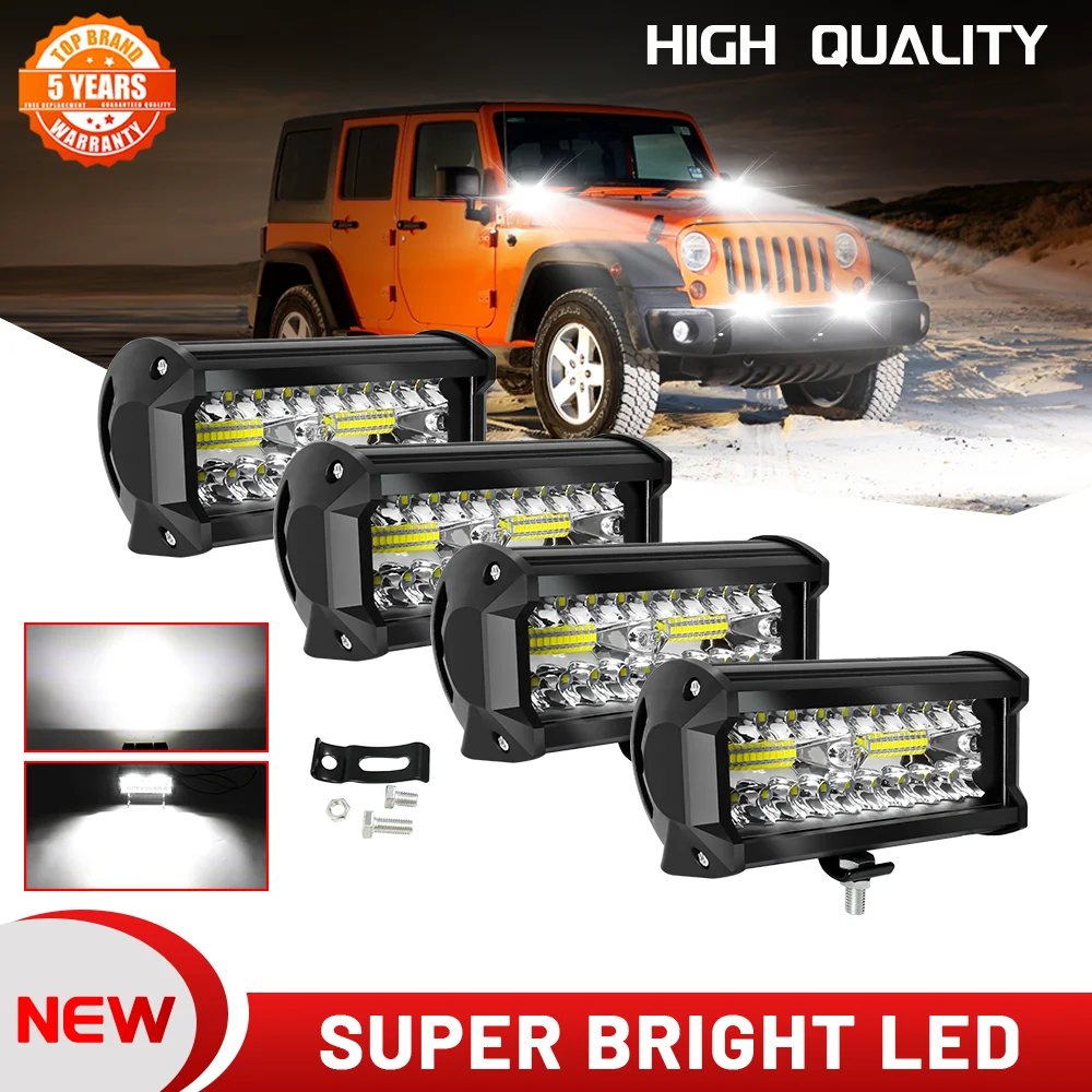 UNISHINE, lot de 4 projecteurs LED de 7 pouces pour camion, tracteur agricole, bateau, 6000K, projecteurs LED, feux antibrouillard, faisceau large pour SUV, voitures, 12-24V, utilisation hors route