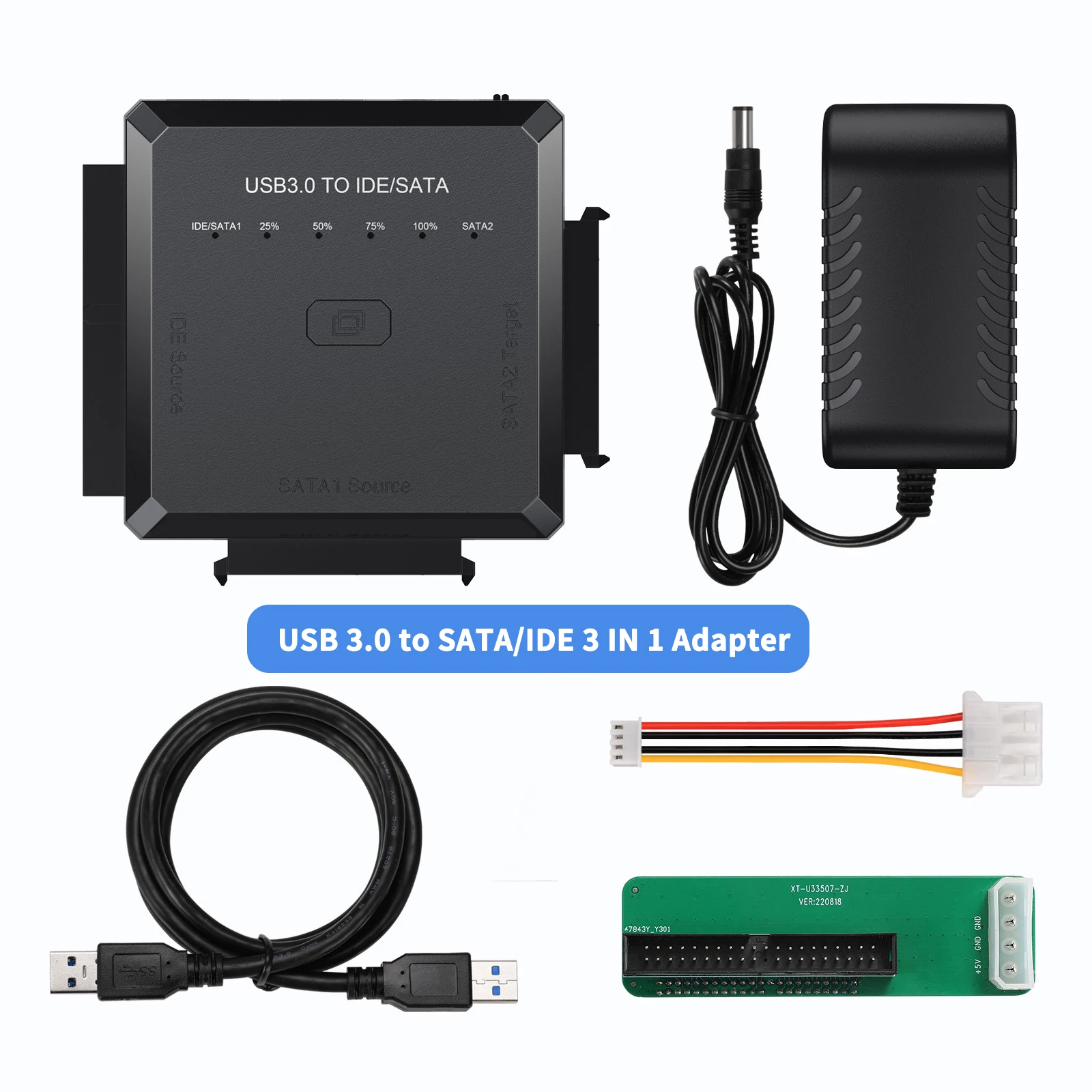 Adaptador USB 3,0 de 5Gbps a IDE/SATA, apto para disco duro de 2,5/3,5 pulgadas, HDD, convertidor externo SSD, enchufe EU/US/UK/AU opcional