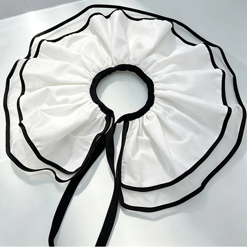 White Detachable Double Layered Ruffled Scarf False Collar Clown Neck Ruff Collar Lolita Cosplay Party Neckwear Accessories view 4