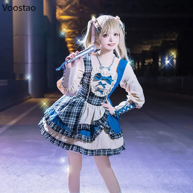 Vestido de Lolita OP con lazo dulce japonés para mujer, vestidos de fiesta de mezclilla de retazos con volantes a cuadros Kawaii, Mini vestido gótico Y2K Punk para niñas