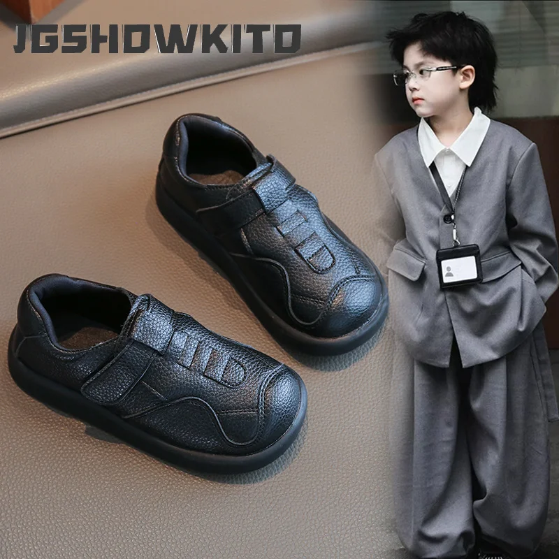 JGSHOWKITO Kids Black Casual Shoes for Boy Girls Unisex Pure Black School Flats for Wedding Party Soft Non-slip Autumn New Soft