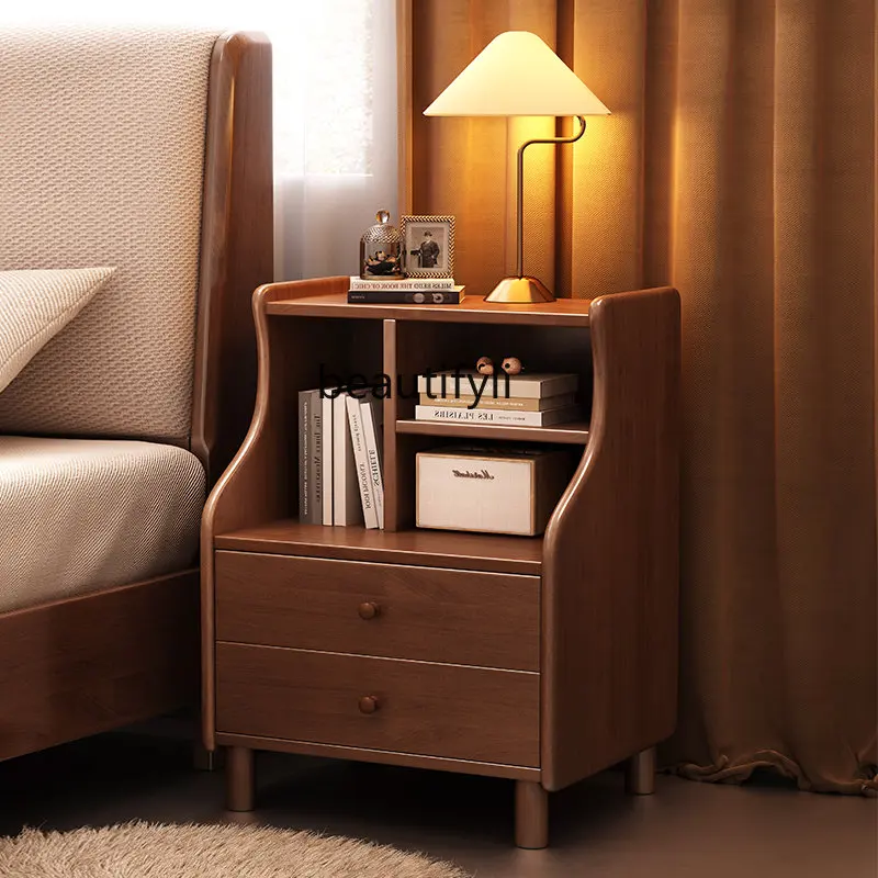 

Solid Wood Bedside Cabinet Modern Minimalist Student Bedroom Bedside Cabinet with Shelf Storage Light Luxury Small Cabinet