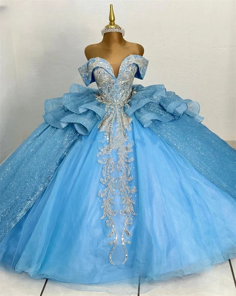 Customized Luxury Saudi Arabic Women Prom Birthday Party Dress Shinny Applique Corset Quinceanera Dresses Sweet 15 16 Vestidos view 6