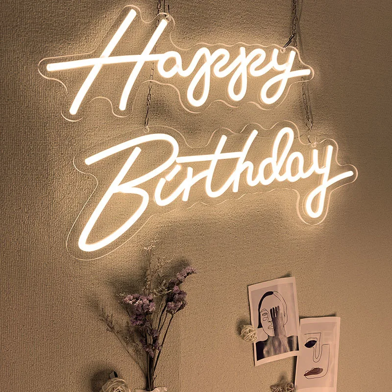 

OHANEE Custom Led Happy Birthday Neon Sign Lights Anniversaire For Indoor Wedding Party Decoration Neon Sign with Free Dimmer