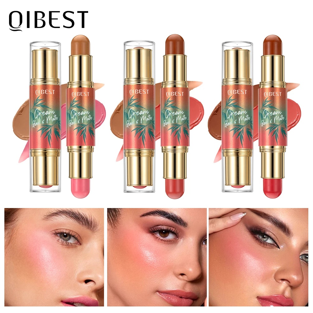 QIBEST 2-in-1 グルーミングスティック デイリーポータブル ダブルヘッド ブロンザー ブラッシュ ライトソフトミスト メイクアップ効果 コンタースティック