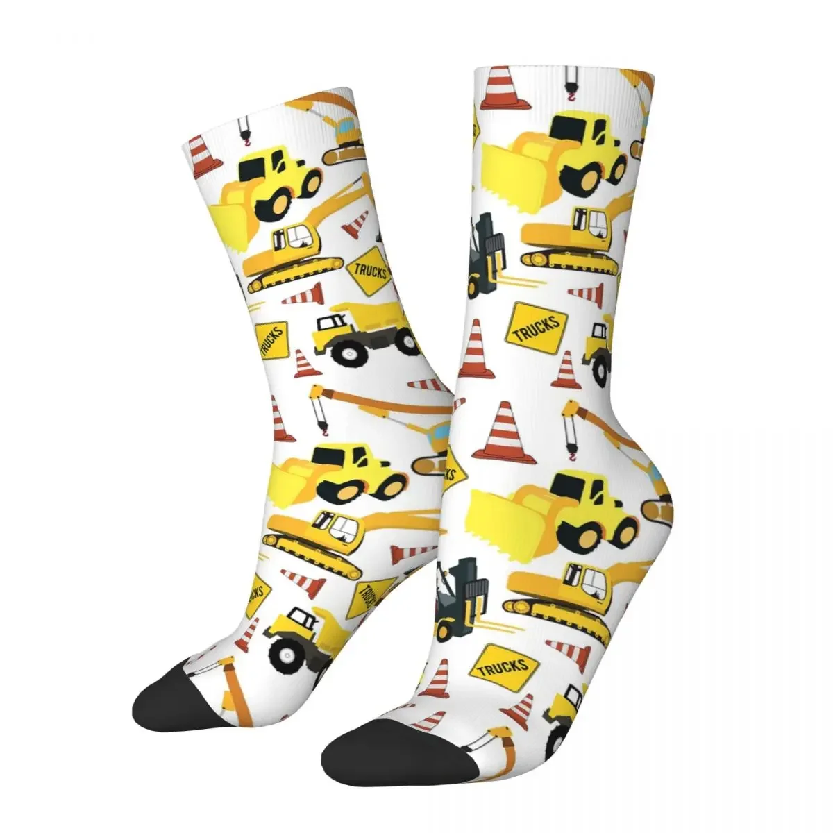 Construction Trucks Pattern - Excavator, Backhoe And More Socks Harajuku Sweat Absorbing Stockings All Season Long Socks