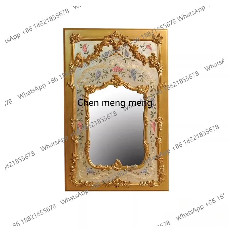 New Chinese-style golden entrance mirror villa, retro hand-painted rectangular decorative mirror