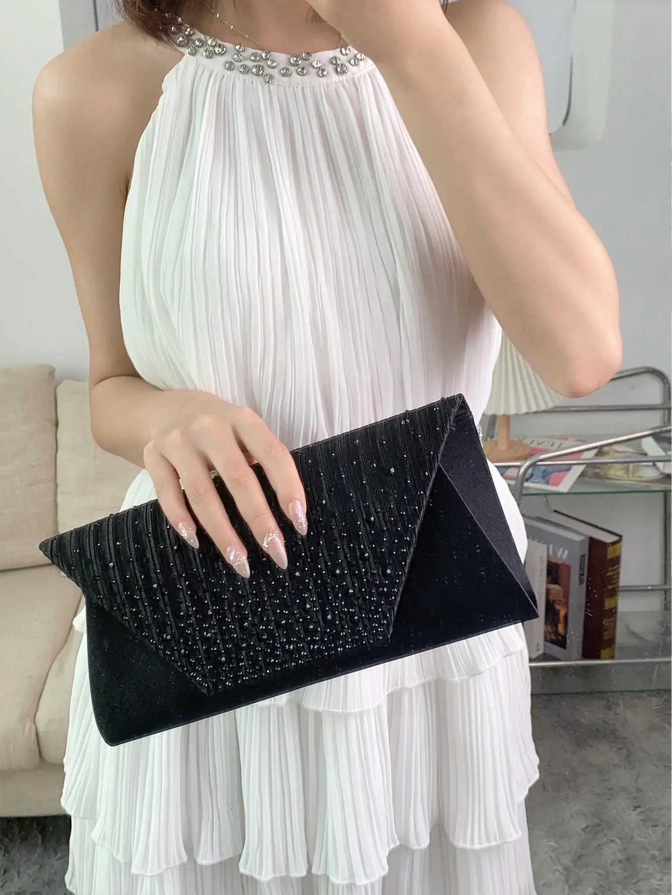 حقيبة كتف لامعة بسلسلة من حجر الراين: مشبك مغناطيسي، حقيبة يد عصرية أنيقة لحفلات أعياد الميلاد/السهرة