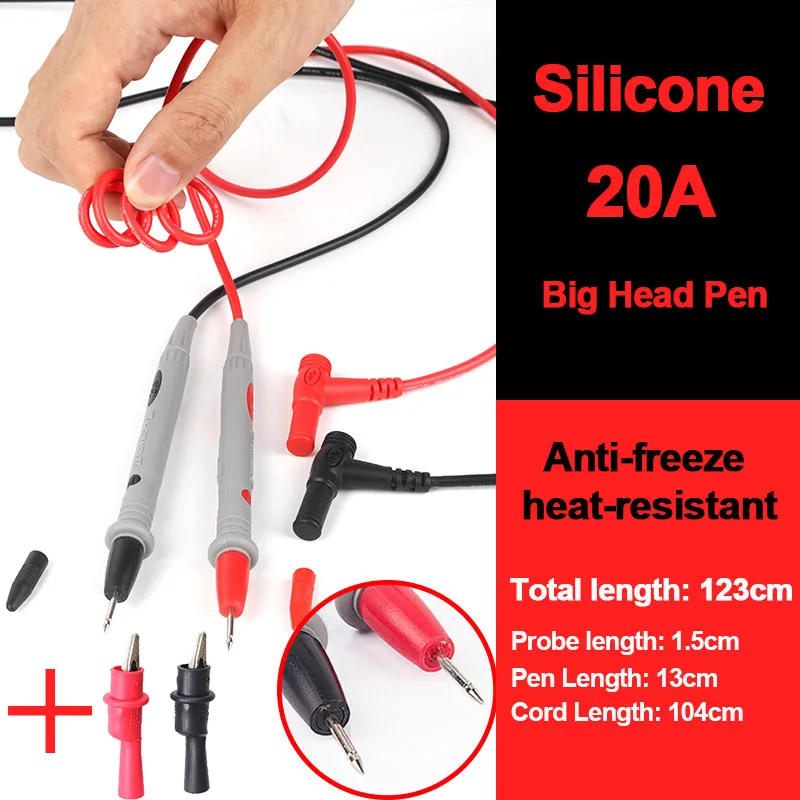 1000V 20A Siliconen Meetsnoeren Digitale Multimeter Kabel Naaldtip Universele Sonde Test Draad Alligator Clip Voor Tester Multimetro