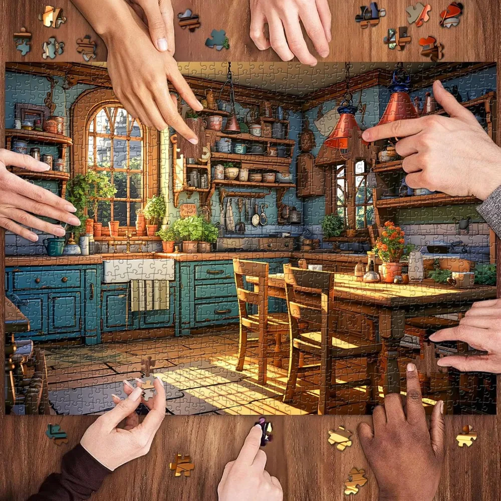 300/500/520/1000 Teile Holzpuzzle für Erwachsene, warme Küche, Landschaftspuzzles, Spiele, Familienspaß, Spielzeug, Weihnachtsgeschenk