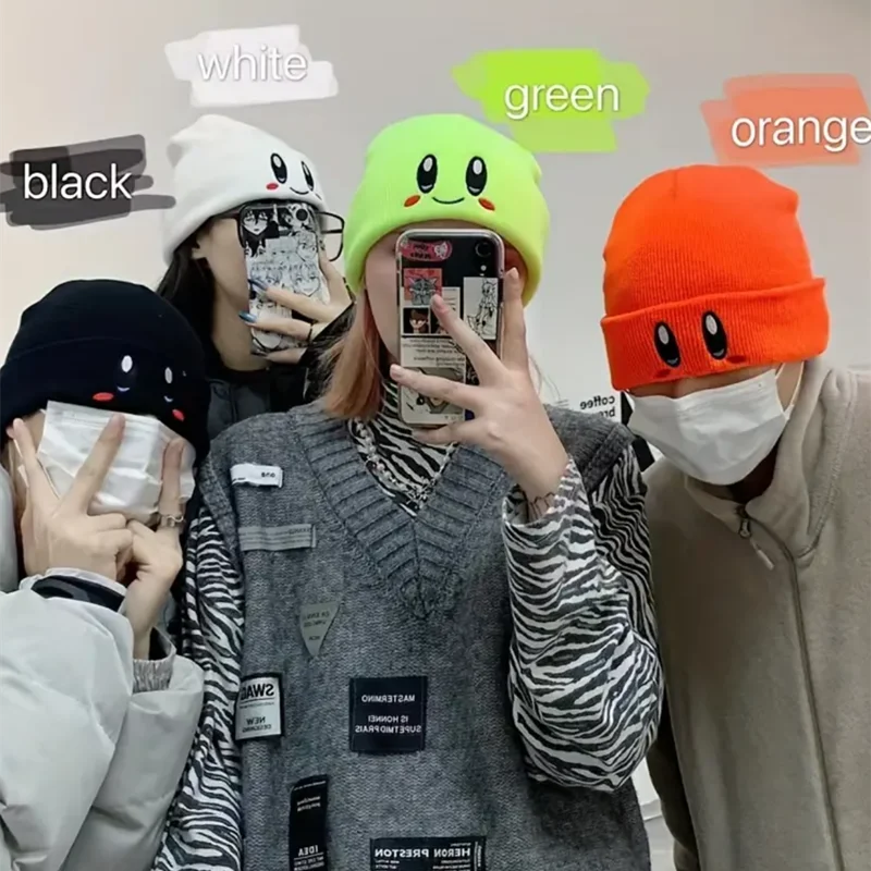 Hot Sale Cute Eye Embroidery Beanie Trendy Candy Color Couple Beanies Casual Knit Hats For Women & Men