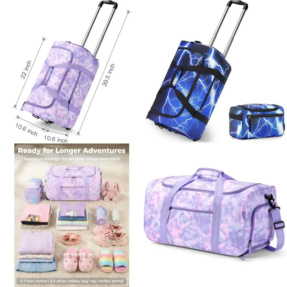 Light Blue 22-Inch Rolling Suitcase Set with Toiletry Bag for Travel