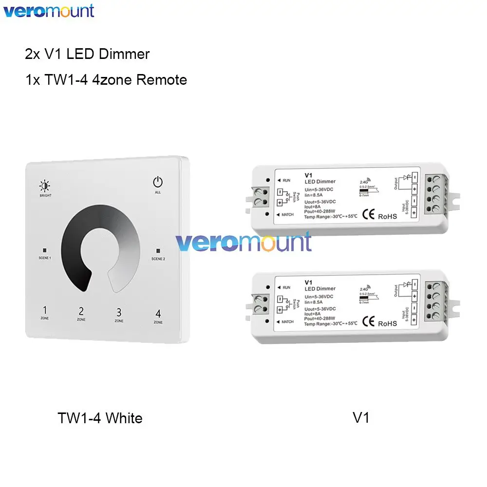 Skydance V1 LED Dimmer 1CH 5V 12V 24V 36V Enkele Kleur LED Strip Dimmen Kit Draadloze 2.4G RF 4Zone Afstandsbediening Touch Schakelaar
