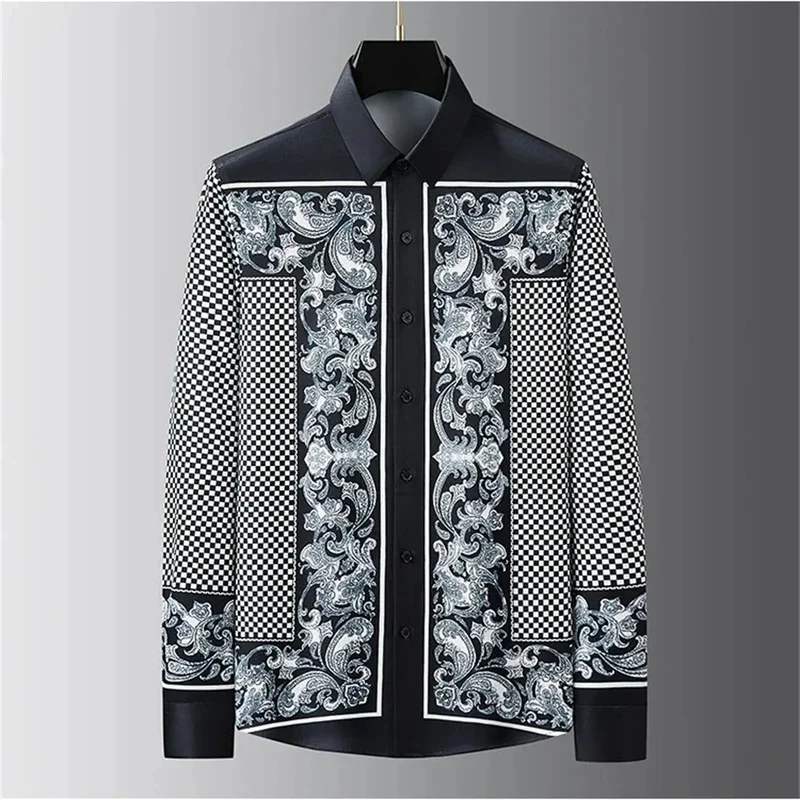 Luxury Men's Long-Sleeved Shirt Printed Shirt Fashionable Casual Popular Mid-Century Retro Plus Size Men's Clothing XS-6XL